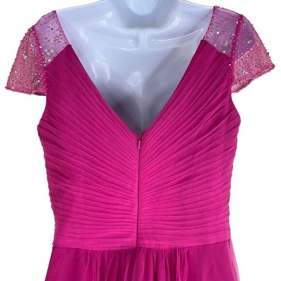 JJs House Hot Pink Formal Ballgown Dress Hi Low Beaded Cap Sleeves Barbie Prom - Picture 7 of 14